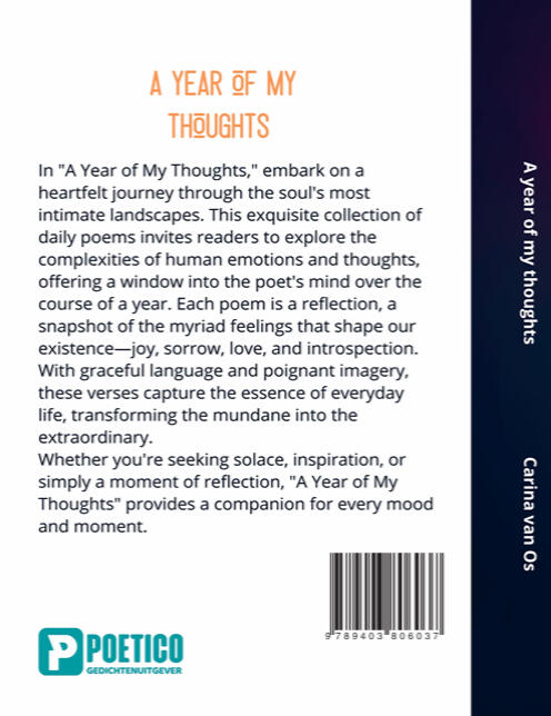 Back cover of poetry book Back cover from poetry book "A year of my thoughts"